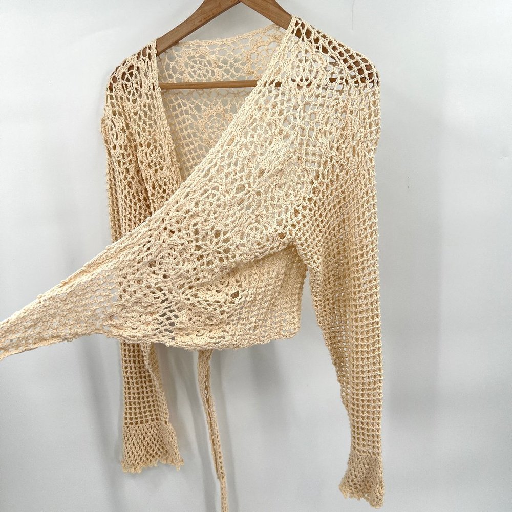 Elegant Cream Crochet Wrap Top